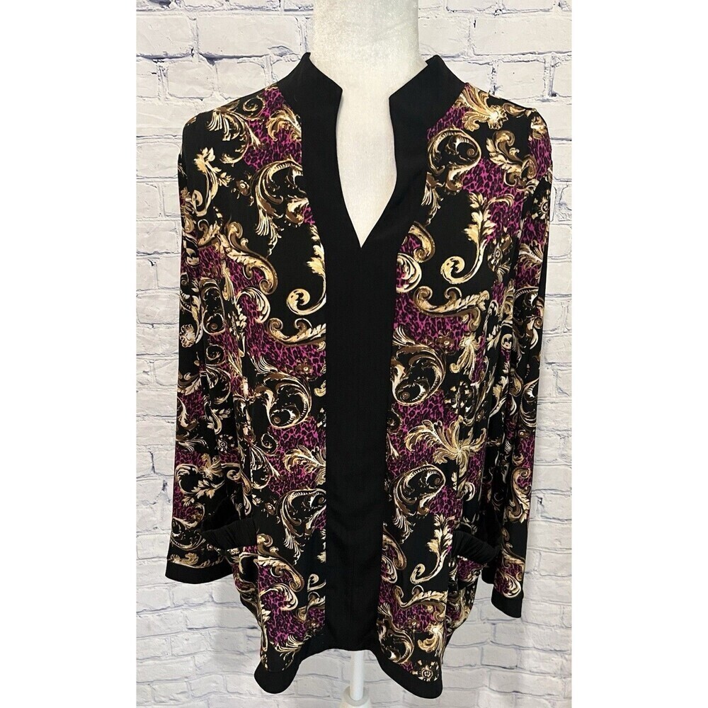 Simonton Says XL George Simonton Notched Neck Stretch Paisley Tunic Women's Top